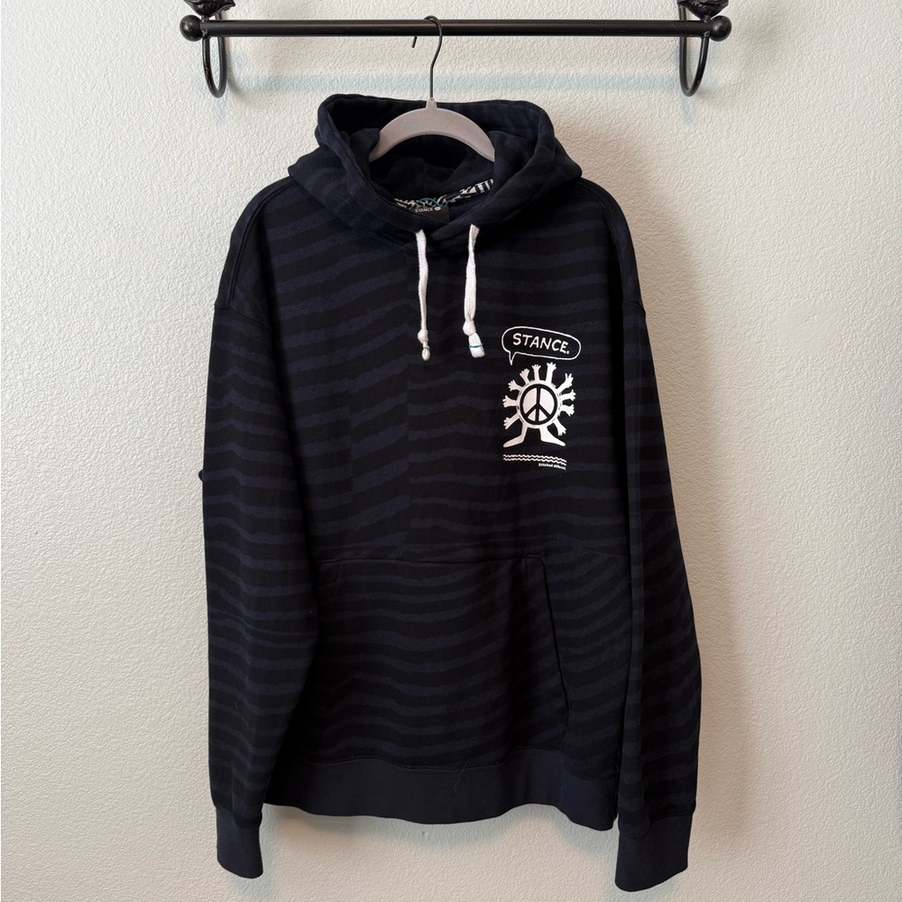 Stance Black Striped Pullover Hoodie with Graphic Design